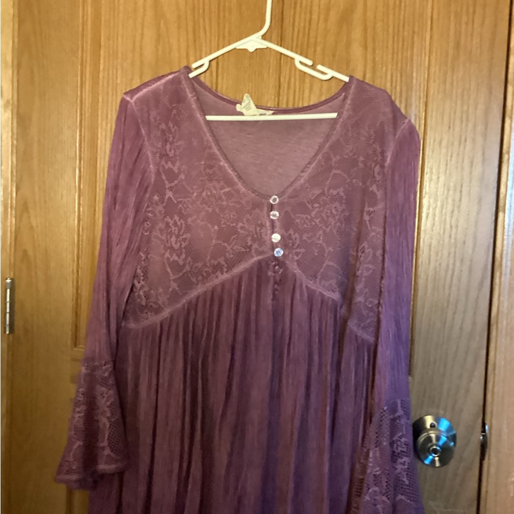 Womens Purple Lace-Detail V-Neck Blouse
